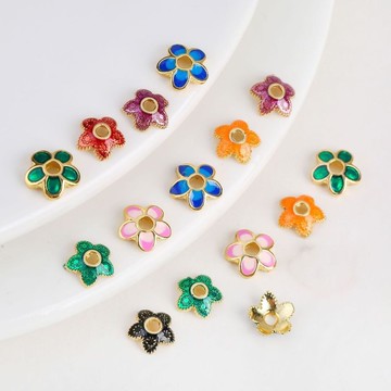 宏雲Hongyun-hzx-（100pcs）-18K金色景泰藍保色滴油花朵隔片花托珠托diy手工串珠手鏈項鍊資料