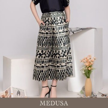 現貨【MEDUSA 曼度莎】點點水墨印花綁帶A字闊腿長褲（M-XL）｜印花長褲 闊腿褲 顯瘦穿搭