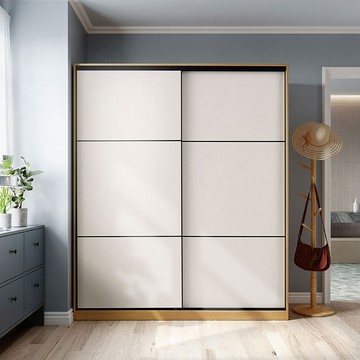 hoi!林氏木業現代簡約黑線滑門1.8M衣櫃 JC4D-A原木色+白色