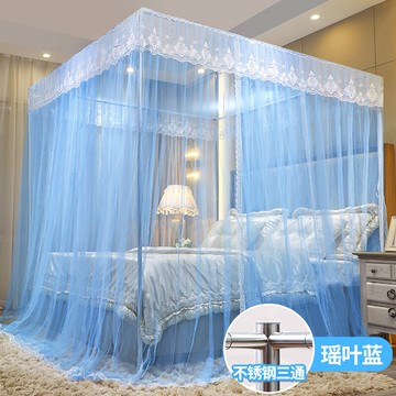 蚊帳家用 加密加厚蚊帳家用臥室支架2021新款落地三開門老式公主風新型紋賬『XY33635』