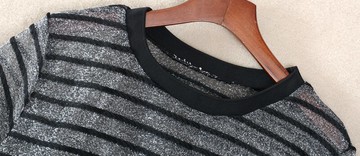 女裝短袖修身短款圓領條紋透明青春T恤衫顯瘦潮