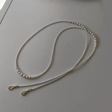 RJ New York 漸變大小正圓珍珠毛衣長項鍊(白色)