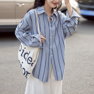 中大尺碼 襯衫 復古港風休閒格子長袖襯衫【074704】OCT22｜1色  19LADY〔現貨〕