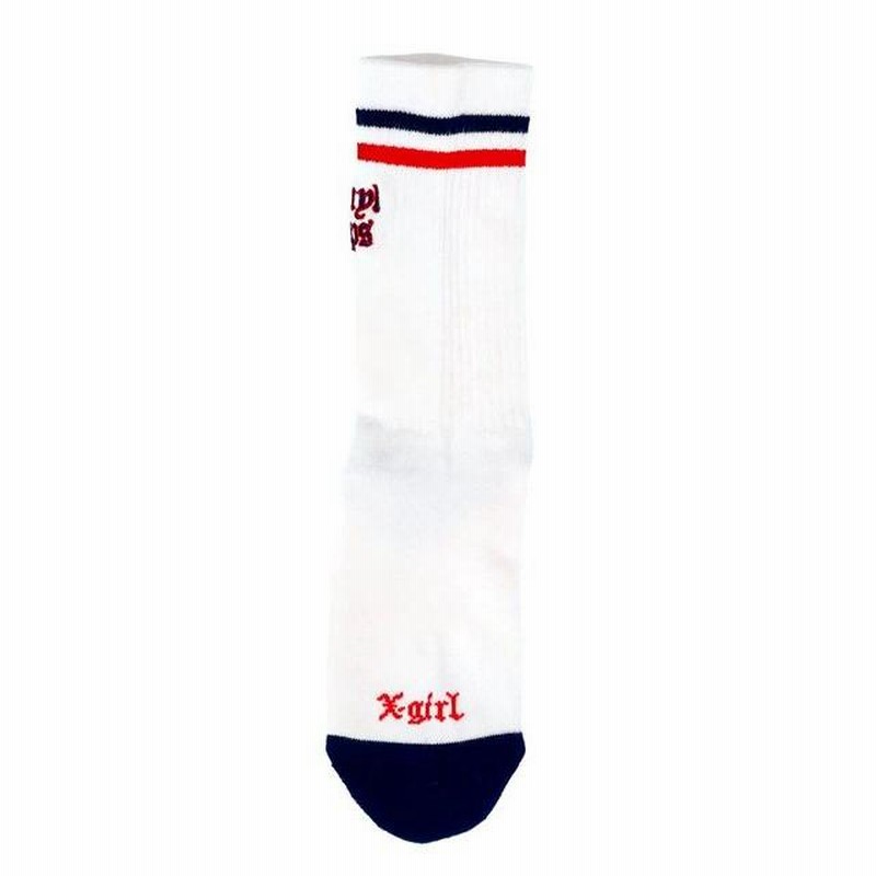 エックスガール X-GIRL OLD ENGLISH LOGO LINE RIB SOCKS ロゴ