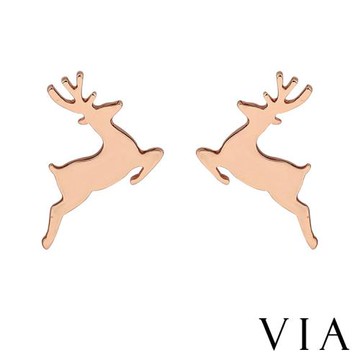 【VIA】節日系列 聖誕節日飛奔小鹿造型白鋼耳釘 造型耳釘玫瑰金色