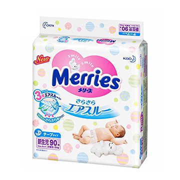 Kao Merries Sara Sara Air Through with Tape - Newborn to 5kg (90 Diapers)