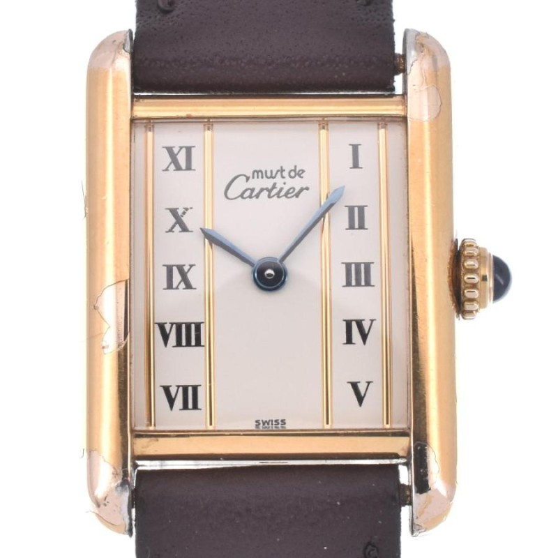 △ カルティエ CARTIER 5057001 マストタンク ヴェルメイユ SV925(GP)/レザー クォーツ レディース P#124513 |  LINEショッピング