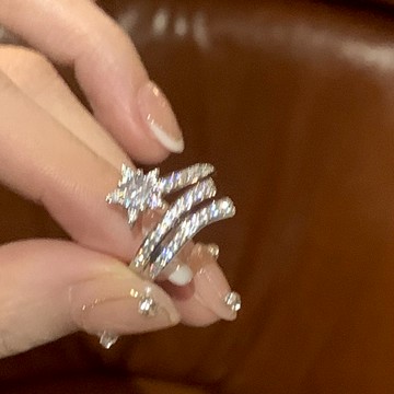 隔日到貨 Fashion star 女神 莫桑鑽 耳環 耳針 耳釘 戒指 套組 可調式戒圍 E0046 A119