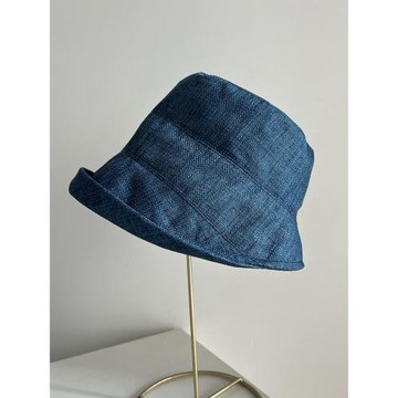 復古藍色米色秋季遮陽帽優雅日本洋氣漁夫帽卷邊盆帽女士夏季透氣