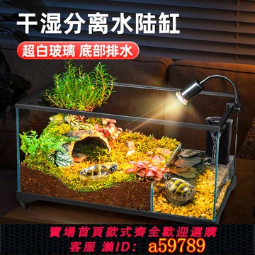 【台灣公司 可打統編】烏龜飼養缸超白玻璃生態水陸底排水造景半水龜蛙蟹專用帶蓋兩棲缸