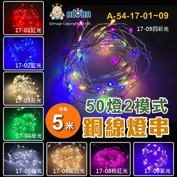 燈串/燈帶 九種色光-銅線燈串50燈10CM燈距 附電池1組