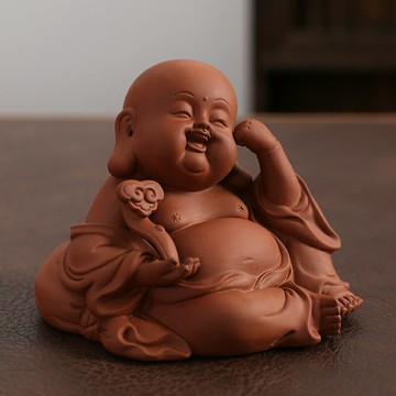 紫砂大肚彌勒佛茶寵精品可養招財笑面佛禪意陶瓷佛像茶臺茶盤擺件 99購物節