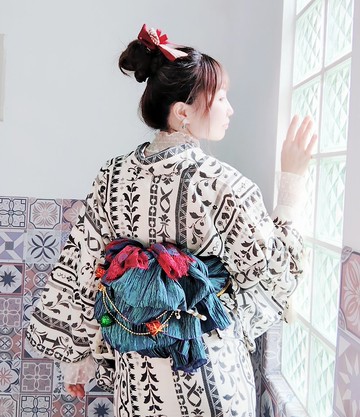 洋粋youiki。和洋和服腰帶。大人の兵兒帯。ふわふわ(藍綠幻紫)