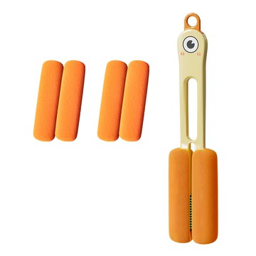 四合一海綿杯刷 加長款 F0661-B3 刷子 黃色 + 替換海綿 2個  55g  1組