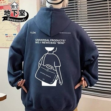 地下室B1-連帽長T恤 韓版加絨原宿ins潮流插畫男長袖上衣 男生衣服 帽T 大尺碼5XL【NL663298】