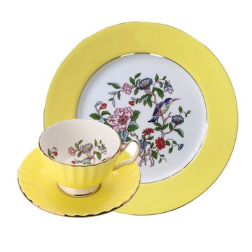 英國Aynsley雀鳥系列 組合優惠 骨瓷奧本色釉杯盤組+餐盤 4色 - 天藍色杯盤組-深藍色餐盤