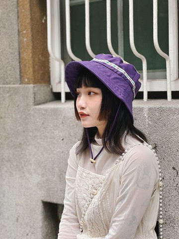 花花織紋拼接漁夫帽 紫色