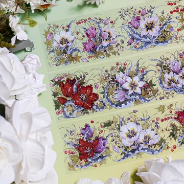 如曠野 (深色) 濃彩チューリップ 咲き誇 PET 和紙膠帶 貝殼光