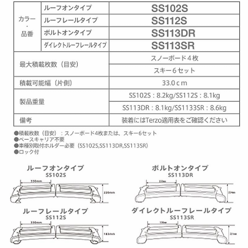 スキースノーボード専用キャリアセット フォルクスワーゲン VW/T-ロック/T-Roc R2.7〜 ルーフレール付車 PIAA/Terzo SS112S  | LINEブランドカタログ