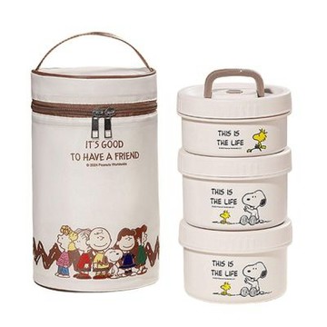 【優貝選】SNOOPY 史努比多用途316不鏽鋼餐盒套組-三件組(附保溫提袋)