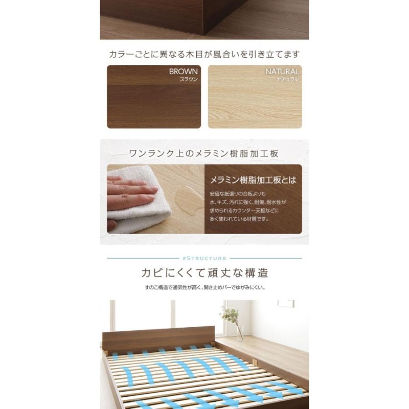 ベッド 低床 ロータイプ すのこ 木製 一枚板 フラット ヘッド シンプル