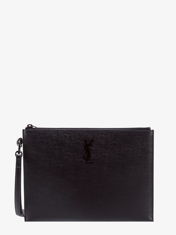 Leather clutch for tablet with metal monogram - SAINT LAURENT - gender_Man