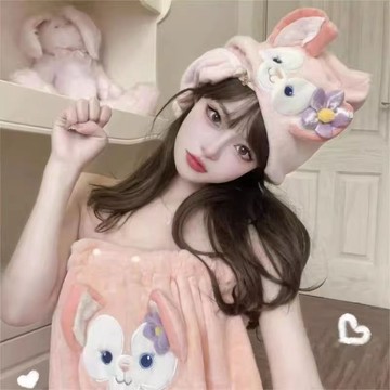 臺灣現/🎀浴巾 毛巾玲娜貝兒浴巾大號可穿成人浴裙純棉長款浴袍吸水速幹發帽三件套