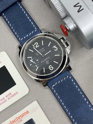 藍色復古風皮革錶帶 Panerai 24mm 手工表帶 男生禮物 週年紀念