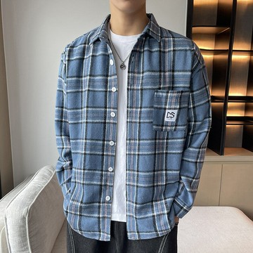 格紋襯衫外套潮牌男款痞帥高級感復古格子鑫弘-錦衣華服