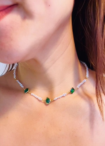 鋯石珍珠鎖骨短項鏈_鋼線_4色