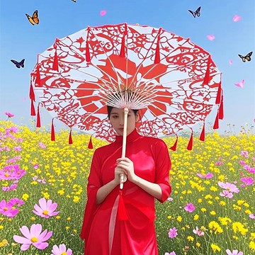 油紙傘古風綢布跳舞舞蹈傘古裝漢服道具傘演出走秀攝影流蘇旗袍傘 z7312