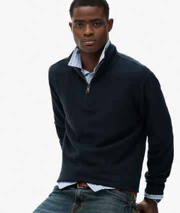 Superdry Men's Ribbed Half Zip Jumper Navy Size: L