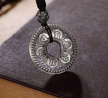 真正的 999 純銀鈕扣泰國銀蓮花咒項鍊與繩復古