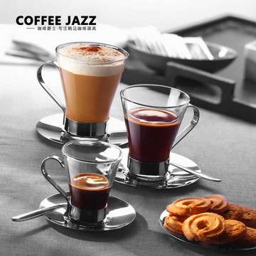 COFFEE JAZZ 家用創意把手意式濃縮咖啡杯透明耐熱玻璃美式拿鐵杯【摩可美家】