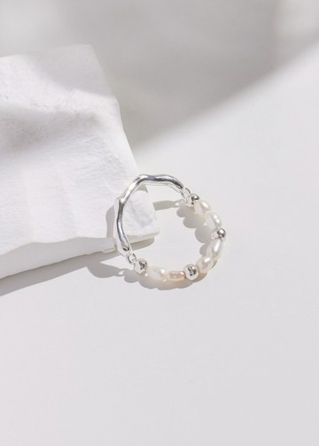 流線珍珠・純銀戒指