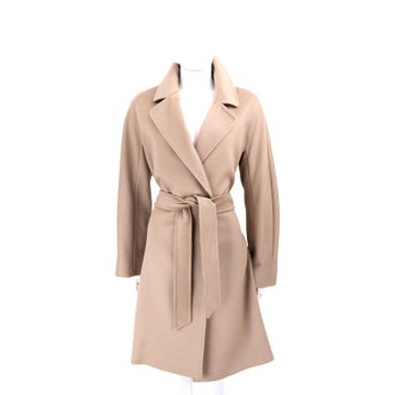 Max Mara-WEEKEND CORTE 翻領明線邊 駝色純羊毛長袍式綁帶大衣 外套
