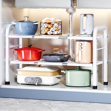 廚房下水槽置物架可伸縮櫥柜內分層架隔板架鍋具收納架子儲物架