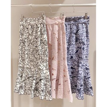 sandy日系s家早春新品優雅淑女高腰綁帶鏤空魚尾半身裙