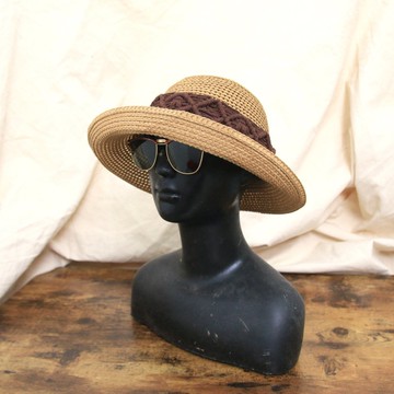 Back to Green::編織草帽 咖色立體織紋  d-52//vintage hat