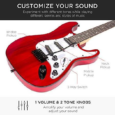 Best Choice Products 39in Full Size Beginner Electric Guitar Starter Kit w Case, Strap, 10W Amp, Strings, Pick, Tremolo Bar Cherry Red