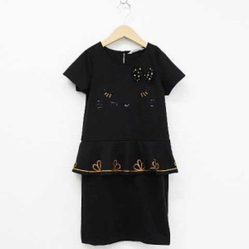 中古 エイチ エム H M ワンピース チュニック 半袖 膝丈 ドッキング 切替 猫フェイス リボン 黒 140 子供服 キッズ 通販 Lineポイント最大1 0 Get Lineショッピング