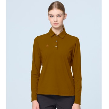 【WILDLAND荒野】女彈性保暖吸排POLO長袖上衣薑黃色