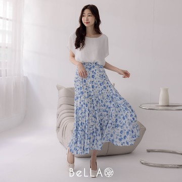 【三件$1500】BeLLA 莫藍捏皺長裙 天空藍