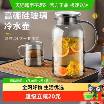 jeko冷水壺家用耐高溫玻璃涼水壺瓶大容量泡茶茶壺晾白開水杯夏季