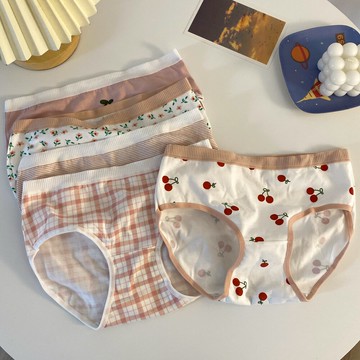 夏季薄款透氣純棉內褲少女士抗菌日系可愛無痕中腰三角褲五條套裝