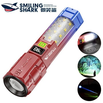 微笑鯊正品 SD5372 LED強光手電筒 高亮M60 帶COB側燈 6檔白紅光 可調焦 Type-C  防水戶外露營