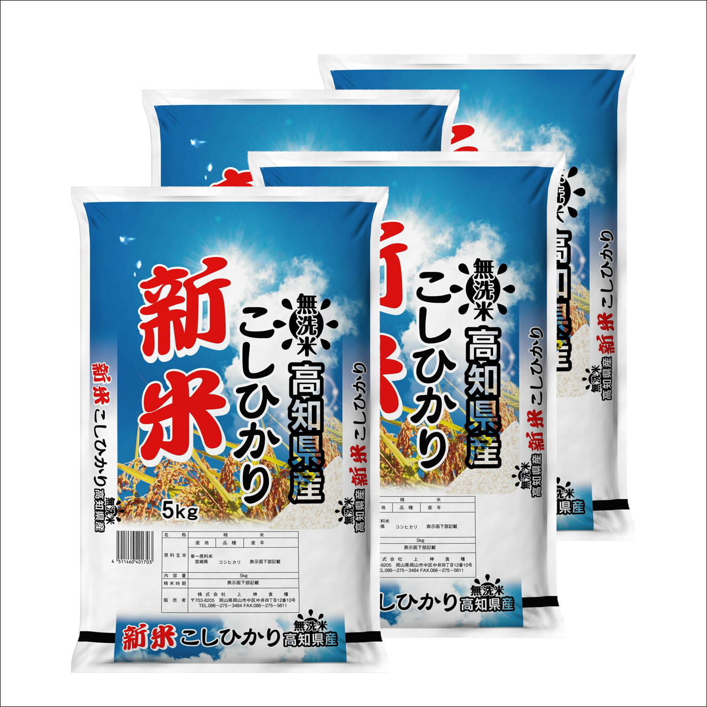 新米 無洗米 令和５年産 高知県産 こしひかり 20kg(5kg4袋) 米 お米