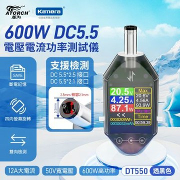 ATORCH 炬為 DT550 600W DC5.5 高精度電壓電流功率測試儀，雙向檢測+四向旋轉螢幕