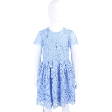 Self-portrait 童裝 織花簍空淺藍色花瓣短袖洋裝 連身裙