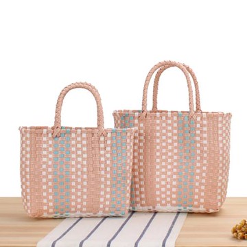 店長推薦夏日馬卡龍彩色撞色塑料小包小眾塑料編織籃手拎野餐籃